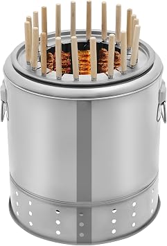 Smokeless Barbecue Surround Charcoal Grill, Stainless Steel Hanging Grill, Portable Smokeless Barrel Shape Grill with 20 Skewers, 13in(D) 15in(H)