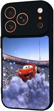 iPhone 17 Pro ile Uyumlu Şimsek McQueen Tasarımlı Glossy Premium Kılıf, Siyah