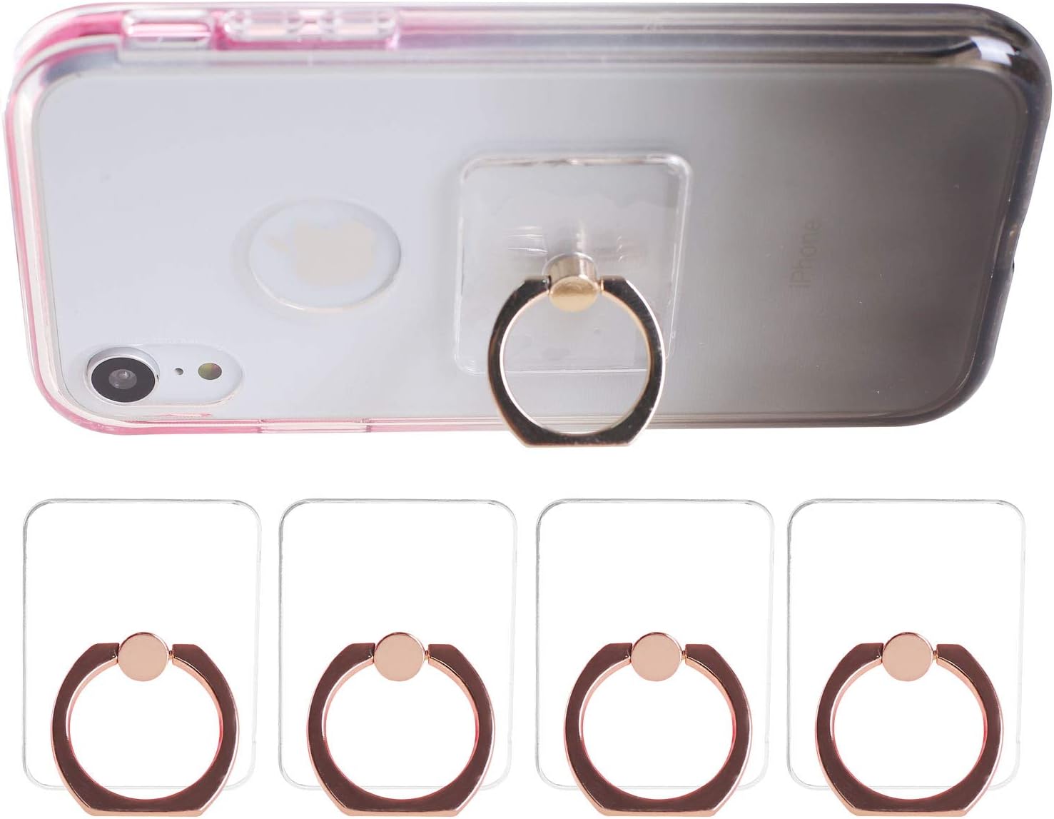 ARASO Transparent Cellphone Ring Stand Holder - 360 Degree Rotation Cell Phone Ring Holder Finger Grip for iPhone Xs, Ga;axy S9 Plus Note 9 (Square Gold 4Pcs)