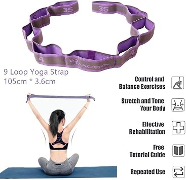 Xspring Esneme Kayışı, Elastik Yoga Esneme Kayışı, 9 İlmekli Yoga Kayışı, Fizik Tedavi, Pilates, Dans ve Jimnastik için Esneme Bandı