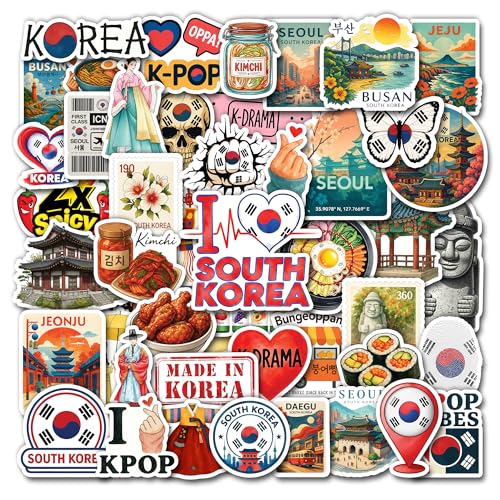 HIZILY 50 Pcs South Korea Stickers Cute Korean Sticker Country Travel Vinyl Decal Laptop Water...