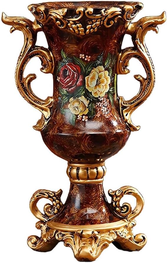 Elegant Large Flower Vases Table Centerpiece for Kitchen Dining Living Room Home Decor, European Retro Tall Big Retro Resin Flowers Chinese Vases for Bedroom Decorations, 11.8x7.5in