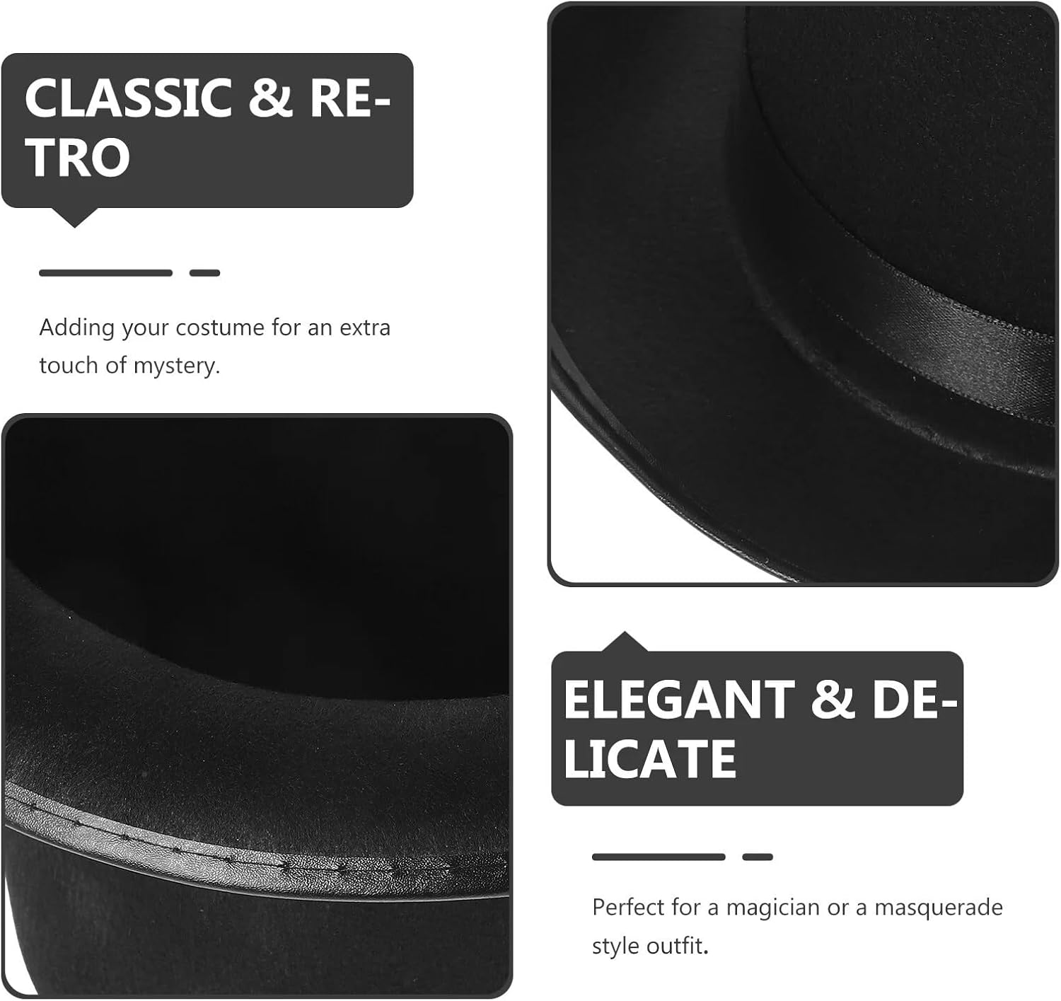 Unisex Bowler Hat Black Top Costume Magician Performed for Cosplay, Weddings