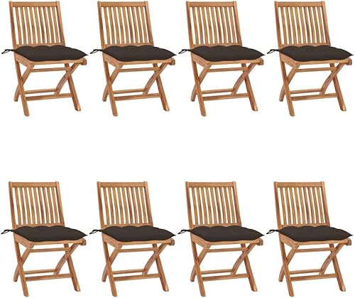 Folding Patio Chairs with Cushions 8 pcs Solid Teak Wood Dinning Room Lawn Sillas para Comedor Dining Table Chairs for Picnic Terrace Study Beach