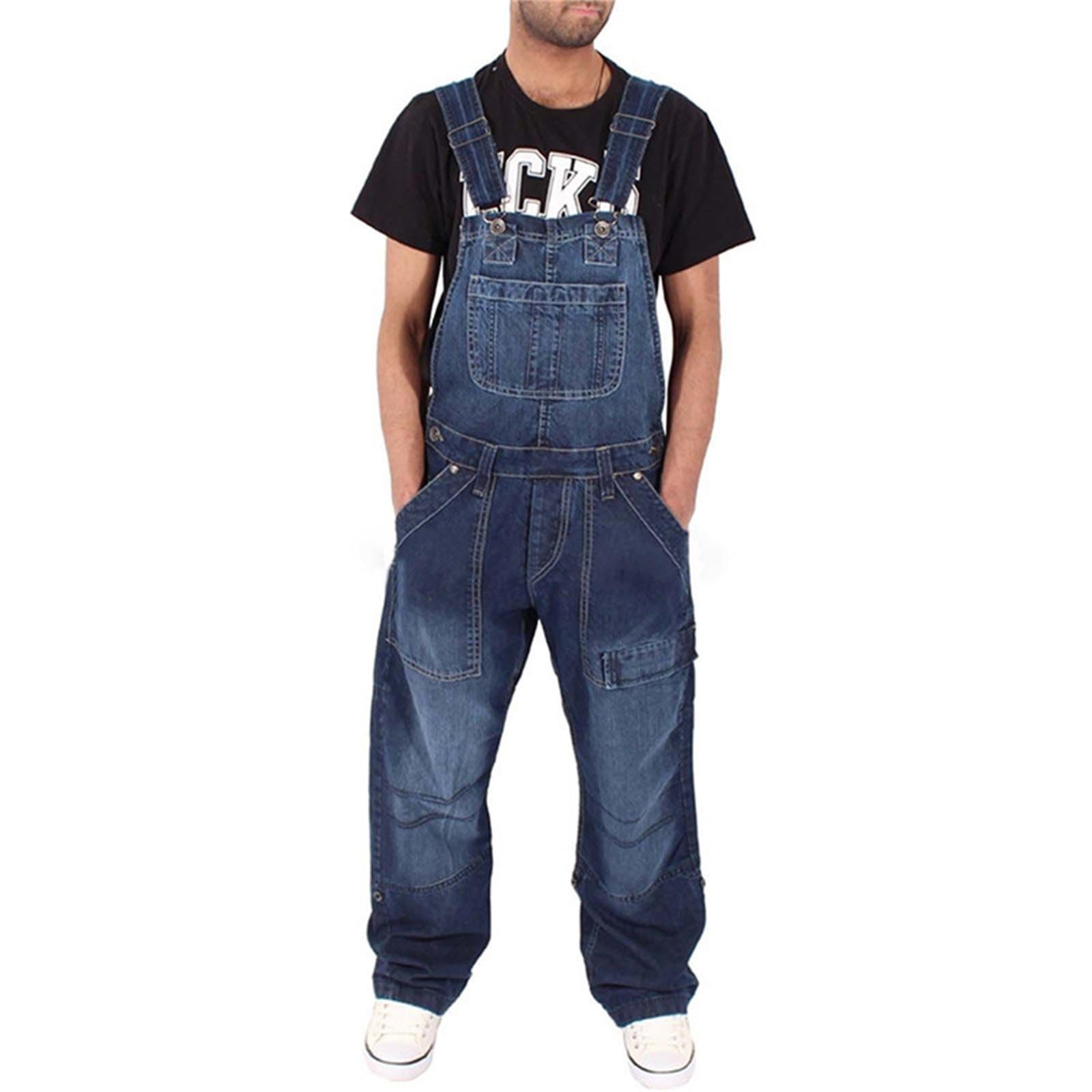 Jeans Salopette da uomo Baggy regolabili, casual, vestibilità larga, pantaloni da lavoro, in denim, casual, streetwear, jeans, vestibilità rilassata, retrò, cargo