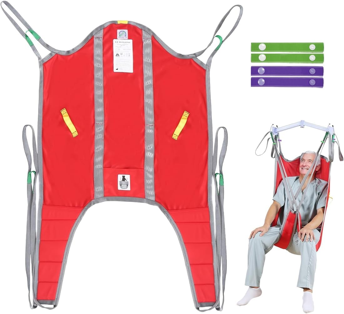 Patient Lift Divided Leg Sling with High Back, Universal Padded Lift U-Sling for Transfer/Positioning/Lifting or Toileting, Use in Hospitals, Nursing & Home Care-SWL 500lbs (Red, Medium)