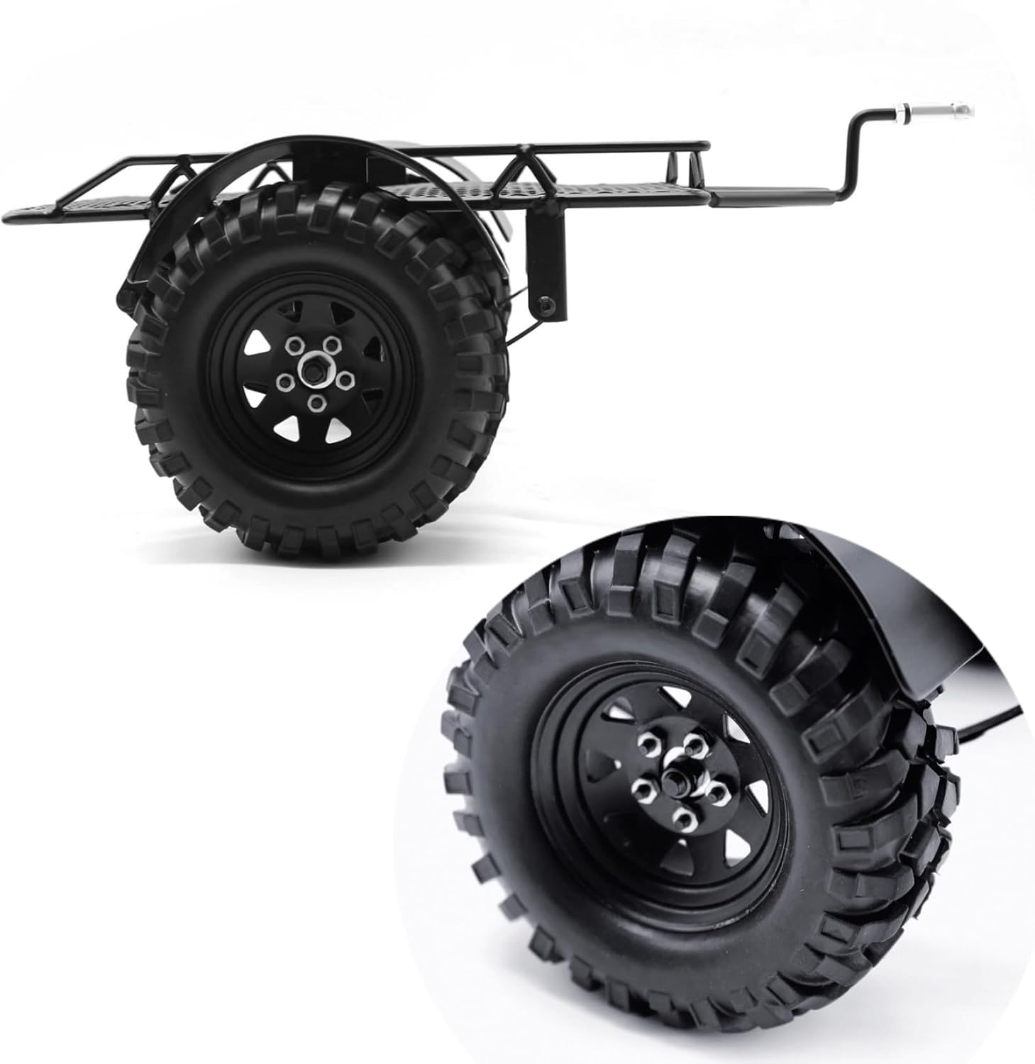 1/10 RC Trailer, Black Metal RC Car Trailer Hopper with Two Tires, Heavy Duty Trailer Truck Metal Kit for Axial SCX10 D90 TRX4 1/10 DIY Parts