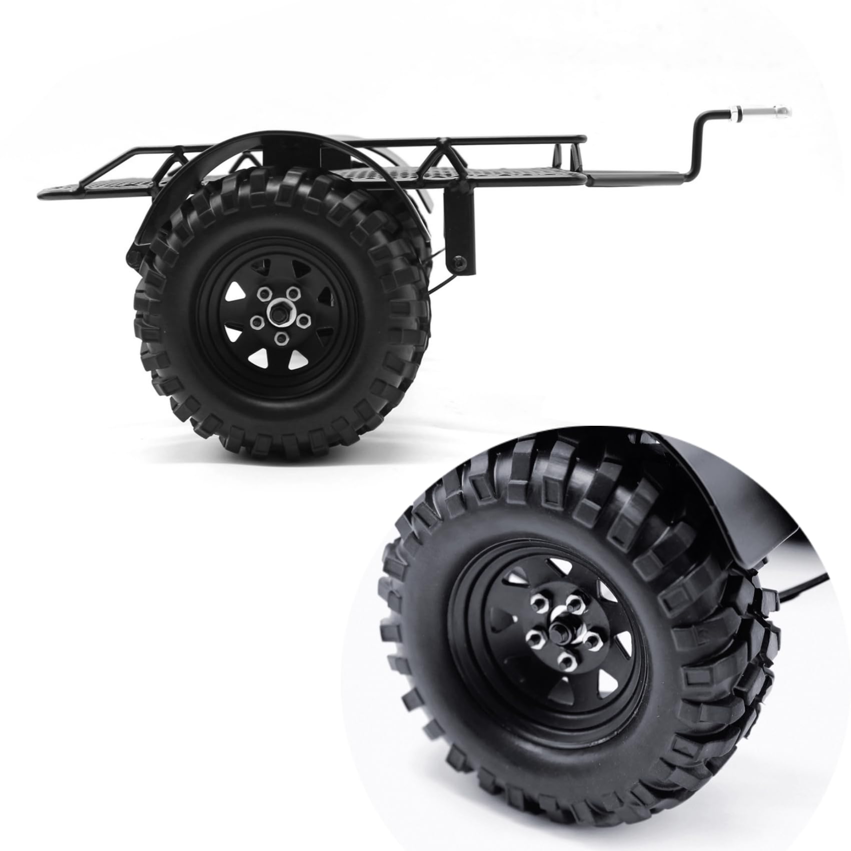 RC Anhänger 1/10, Full Metal RC Crawler Trailer Schwerlast zum Ziehen Hinter dem Auto Heavy Duty LKW Kit für 1/10 RC Auto SCX10, TRX4,Absima Sherpa (Schwarz)