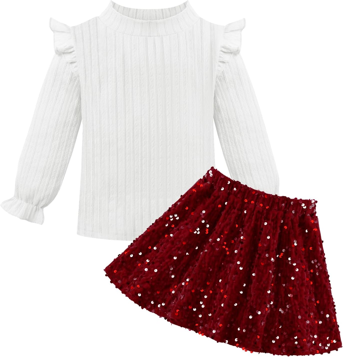 Weixinbuy Baby Girl Clothes Fall Winter Outfits Toddler Sequin Skirt Set Long Sleeve Shirt Top Glitter Skirts 2 Piece Outfit