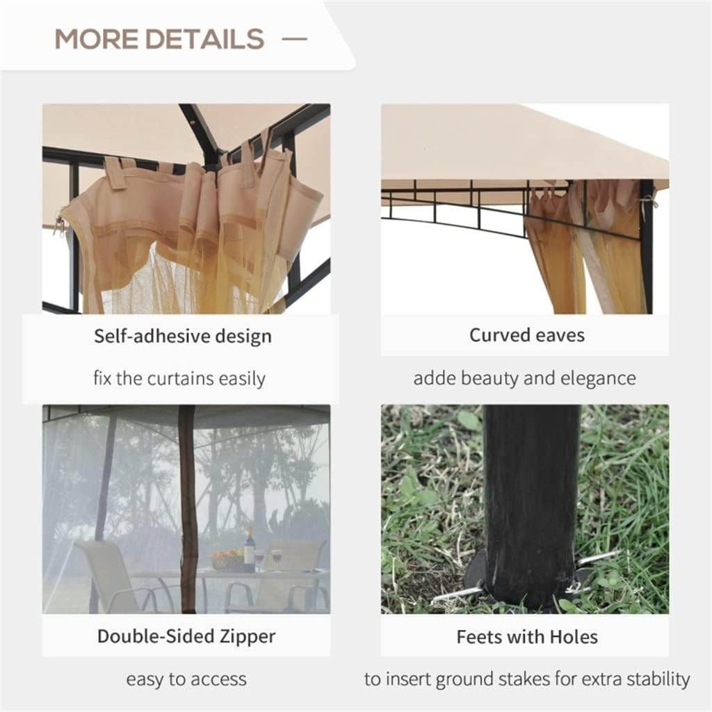 10x10ft Tier Garden Gazebo Canopy Outdoor Sunshade Tent with Metal Frame and Mesh Sidewalls