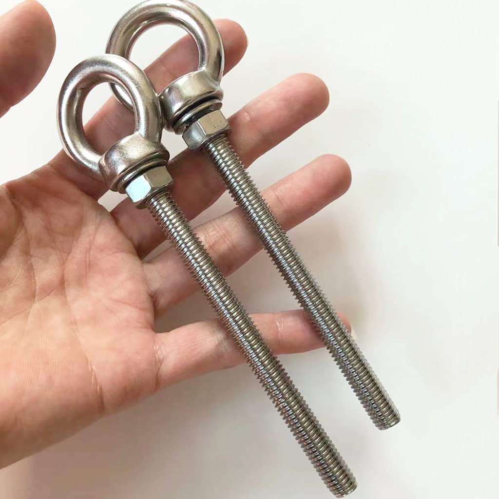 Stainless Steel Eye Bolt, 2pack M8 Shoulder Eye Bolts 5/16" X 4"with Nuts and Washer Thread Lifting Ring Eyebolt, Long