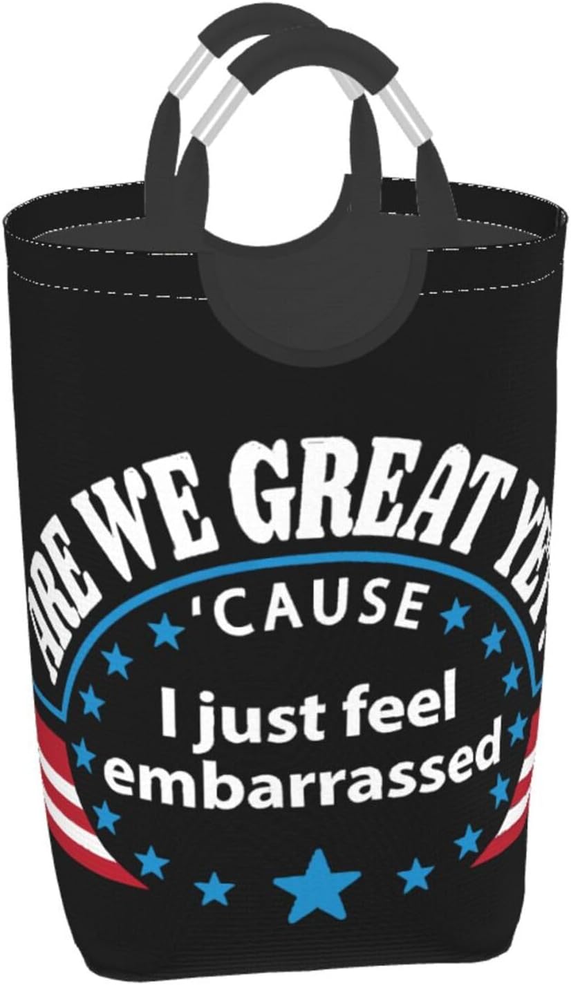 Foldable Square Laundry Storage Bag 50l - Waterproof Oxford Cloth, Pe Base, Aluminum Handles, All-Over Print Are We Great