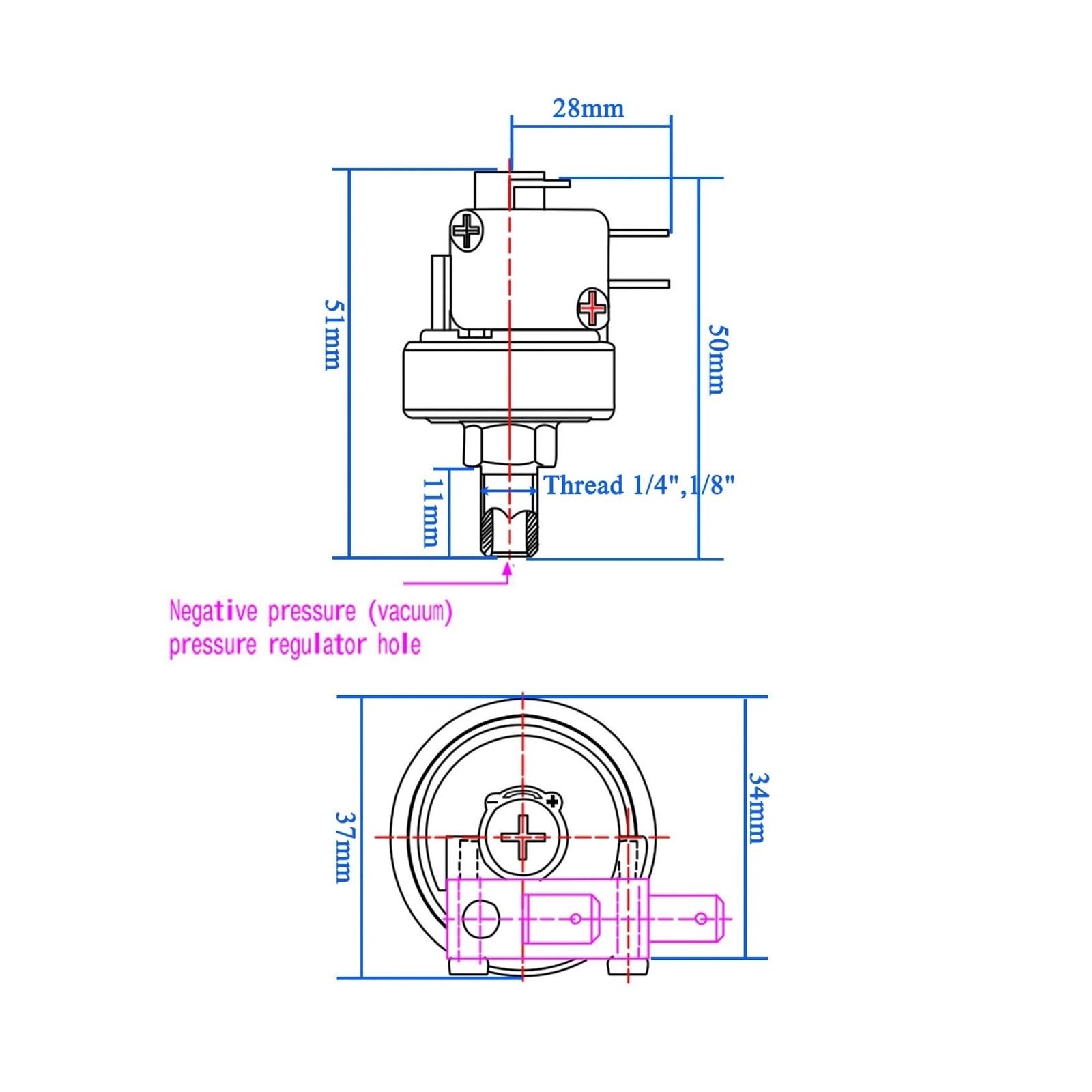 Pressostat D'air Négatif Sous Vide Négatif-90- -10kpa 1/4 1/8 Réglable(Thread 1-8,-90kpa)