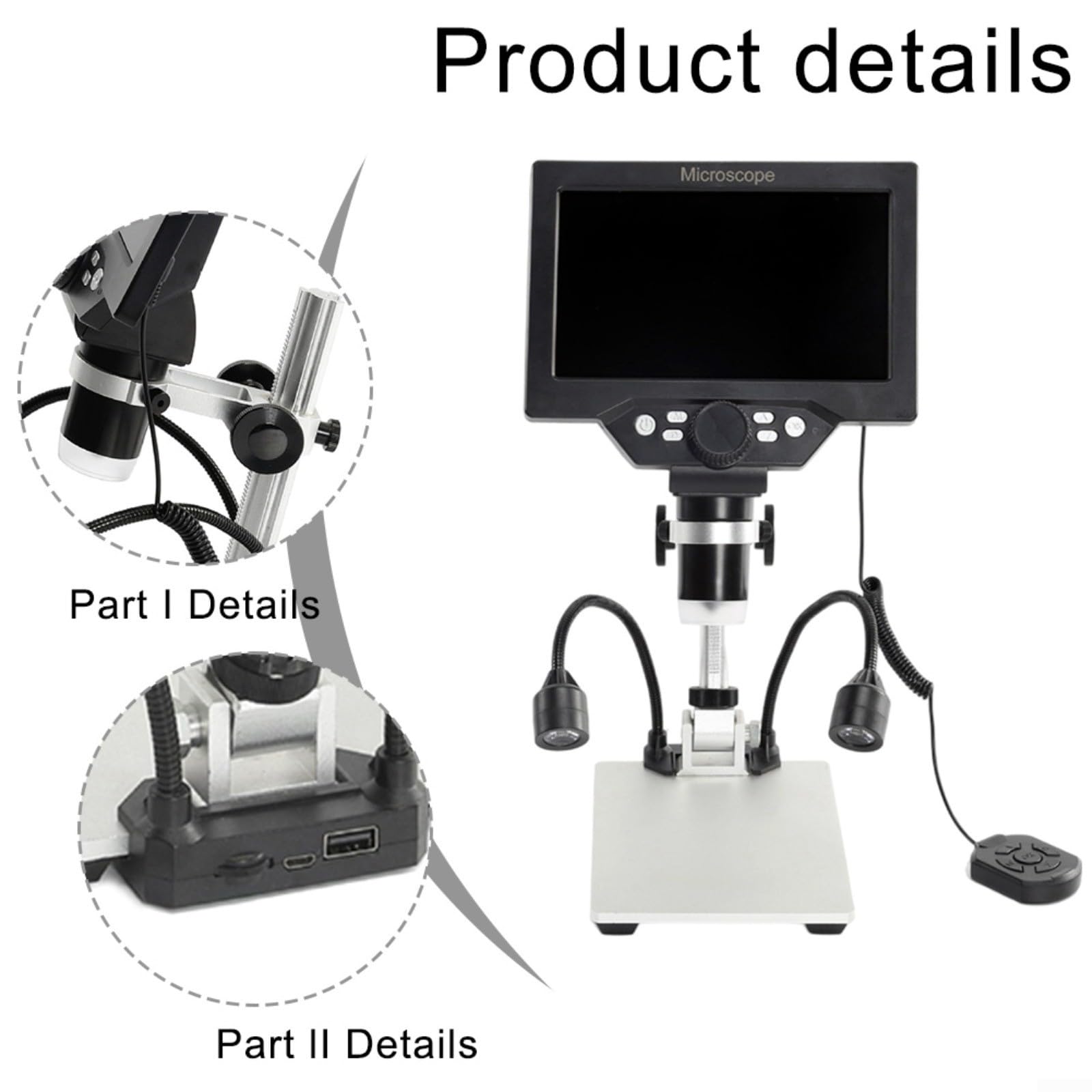 Microscopio digitale con display LCD in pollici, fotocamera 1080p e ingrandimento 1200x, USB con luce LED regolabile per riparazione elettronica, saldatura, esame di gioielli e ispezione industriale