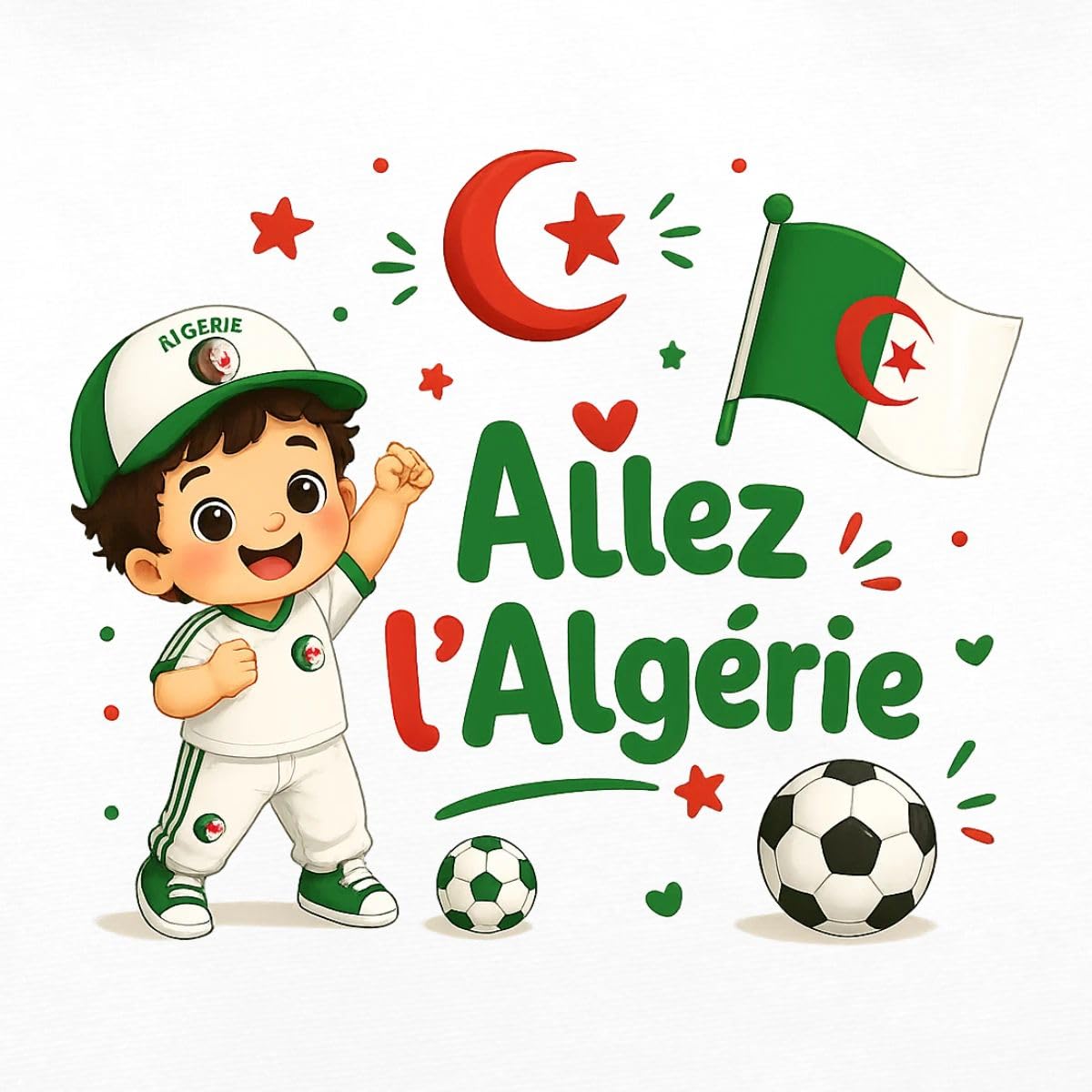 Spreadshirt Allez l'Algérie Coupe du Monde 2026 Football Drapeau Algérien Ballon Idée Cadeau Supporter Body Bébé Bio Manches Courtes Contrasté