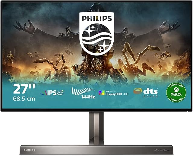 Philips Gaming 279M1RV - 27 Inch 4K 144Hz Console Gaming Monitor, 1ms, Nano IPS, DTS sound, Speakers, Height Adjust (3840 x 2160 @ 144Hz HDMI 2.1 / DP 1.4 / USB-C/USB 3.2)