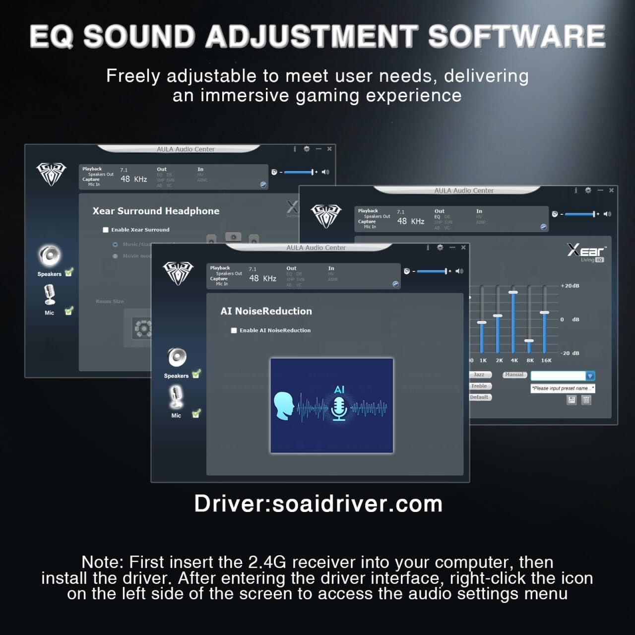 AULA G7 Pro Wireless Gaming Headset with 7.1 Surround Sound, 40mm Driver, BT5.3 Gaming Headphones with Mic, RGB, 10ms Latency, 65H Battery, PC Gaming Headset for PS5,PS4, Switch,Xbox,PC,Phone, Mac - Image 9