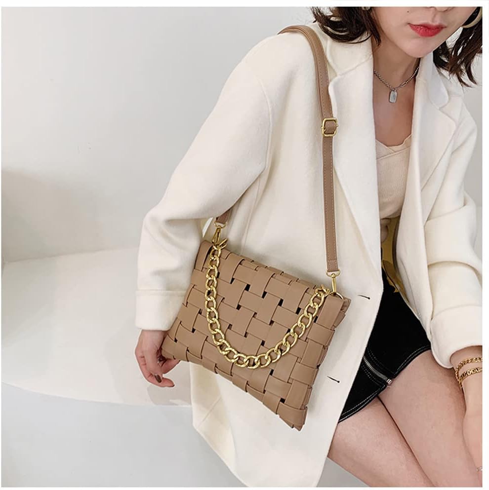 YP Women Large Crossbody Bag Woven Envelope Purses Pu Leather Shoulder Handbags - Image 7