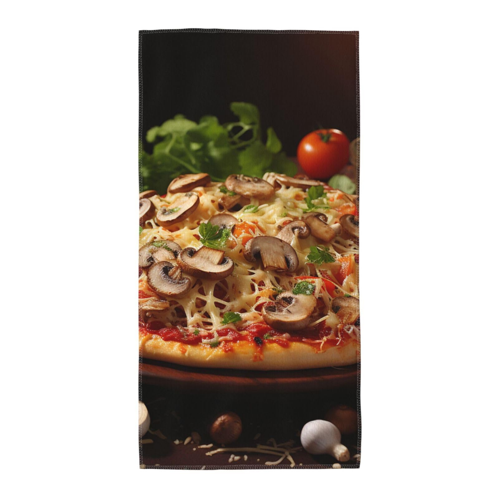 FekiLoot Absorbent Hand Towels 12"X24" Decorative Bathroom Towel Soft Microfiber Face Towel Pizza with Mushrooms and Tomatoes On Top Dish Kitchen Towels for Bathroom Kitchen Hotel Spa Bath Towels