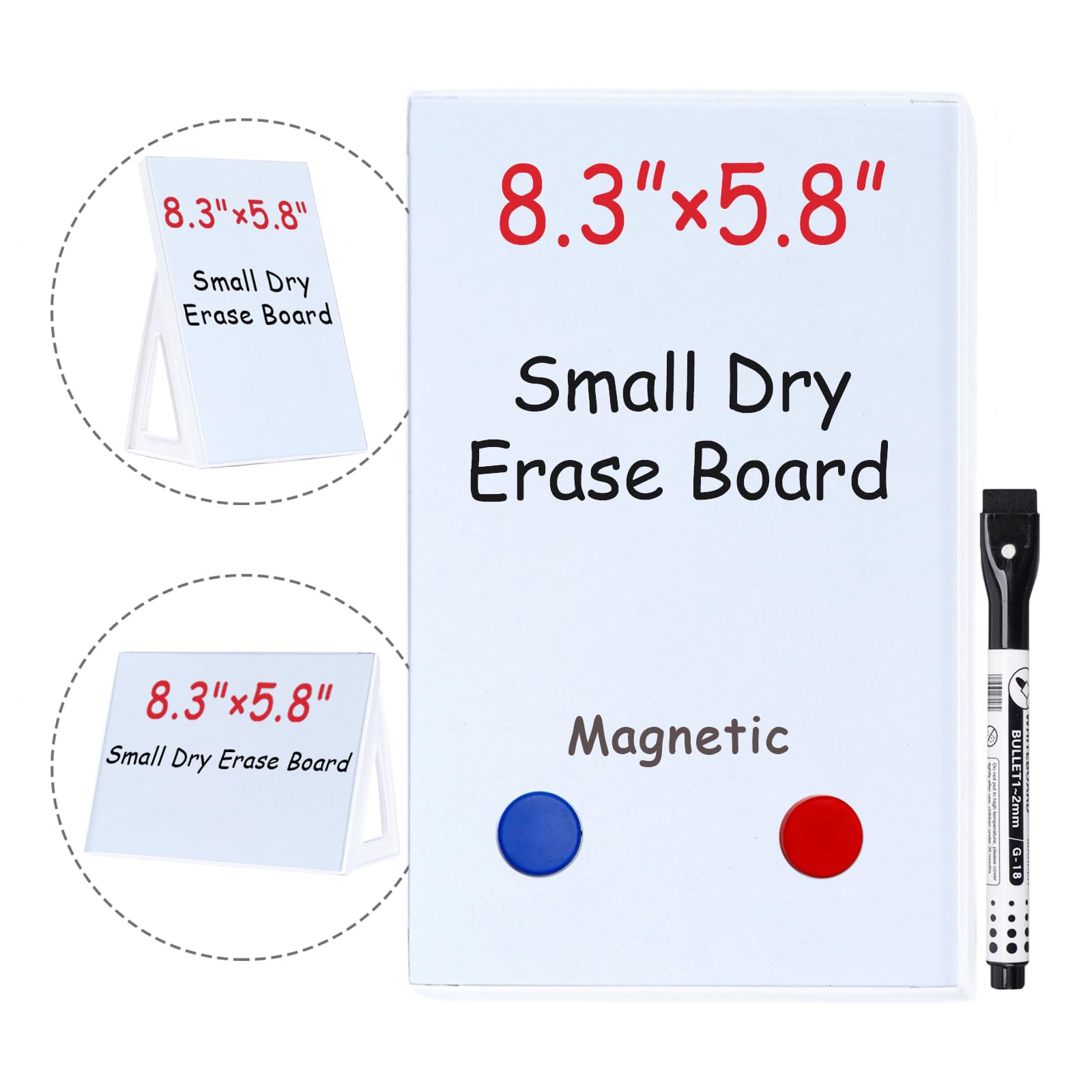 2 pcs Magnetic Dry Erase Board White Board, 8.3'' x 5.8'', Small Stand-Up or Hangable Desktop Dry Erase White Board, Mini Dry Erase Whiteboard Easel