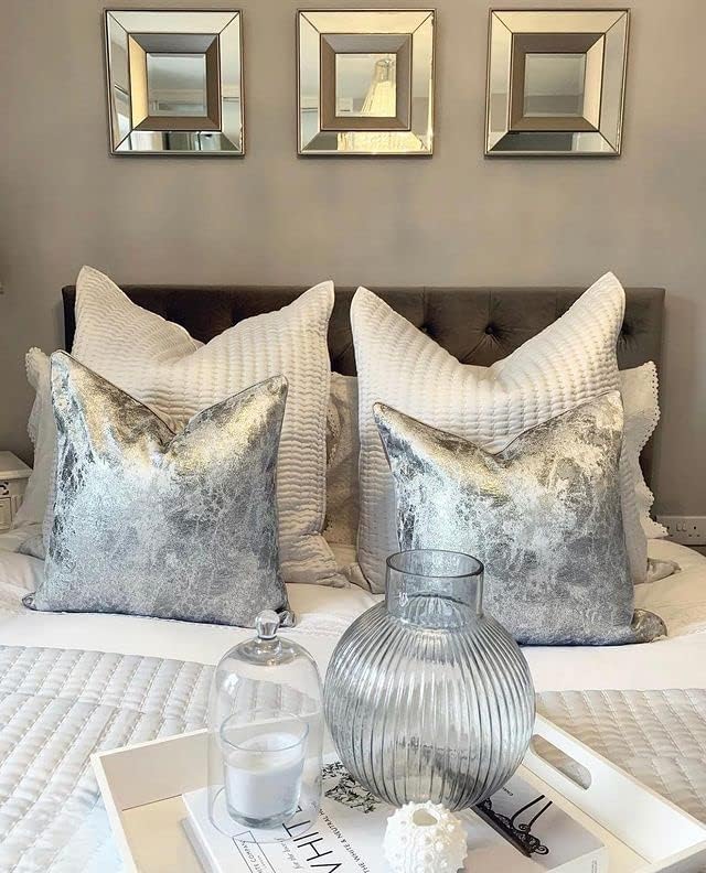 Miniatura 7 de THE-TINOART Funda de almohada metálica plateada platino de 20 x 20 pulgadas, funda de cojín jacquard brillante de luna para decoración moderna de