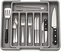 Organizador De Talheres Expansível Ajustável 33 A 57Cm Para Gaveta Porta Utensílios Cozinha Com 8 Divisórias Resistente Antiderrapante Cinza Premium