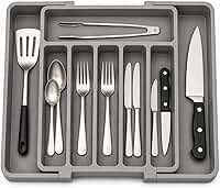 Organizador De Talheres Expansível Ajustável 33 A 57Cm Para Gaveta Porta Utensílios Cozinha Com 8 Divisórias Resistente Antiderrapante Cinza Premium
