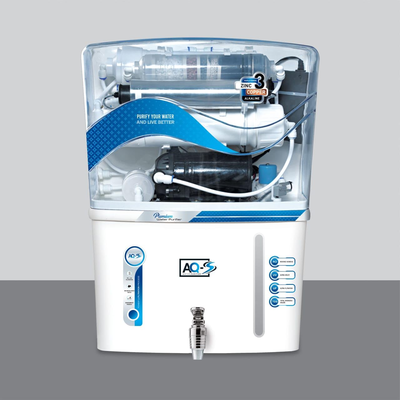 AquaFresh AQS Model 12 L Bio Copper Zinc Alkaline Filter Technology With RO,UV, UF, TDS Adjuster And Fully Automatic Function Water Purifier-image-9