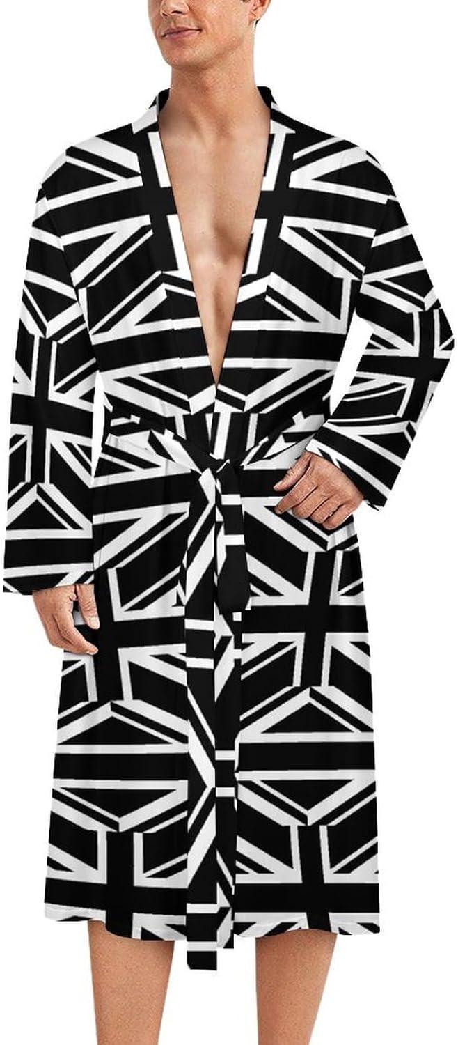 Flag of The United Kingdom Black Mens Robe Long Bathrobe for Women Bath Robes Lightweight Soft Printed Sleepwear