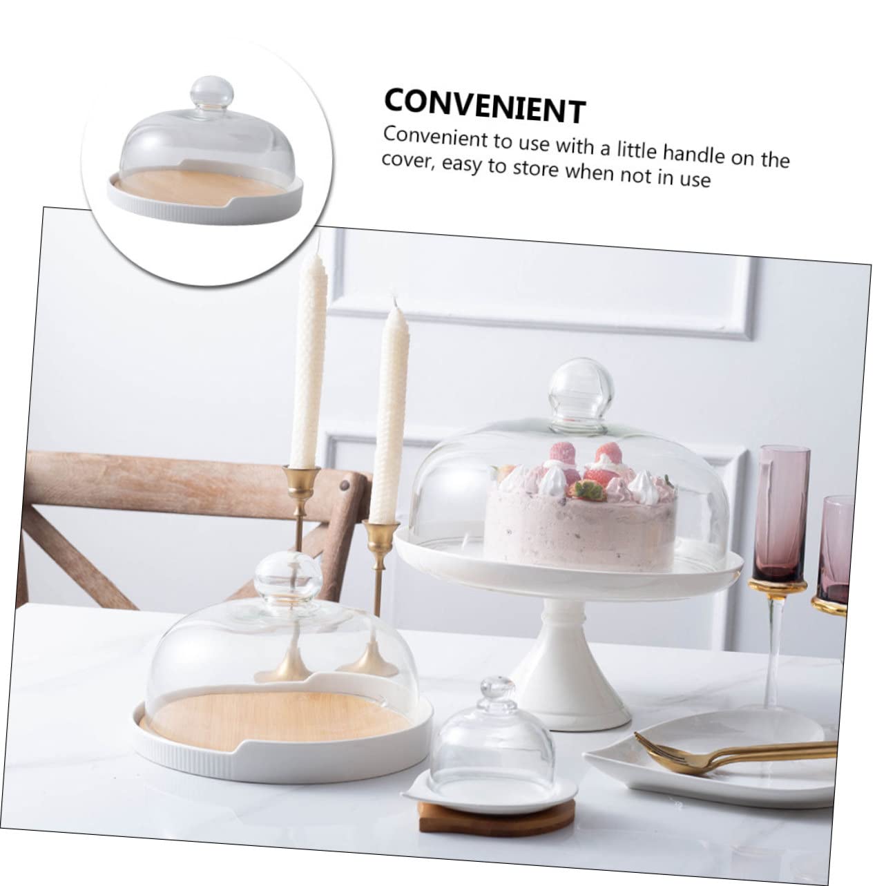 Plateau Tournant à Gâteau 1 Set Bois et Céramique Verre