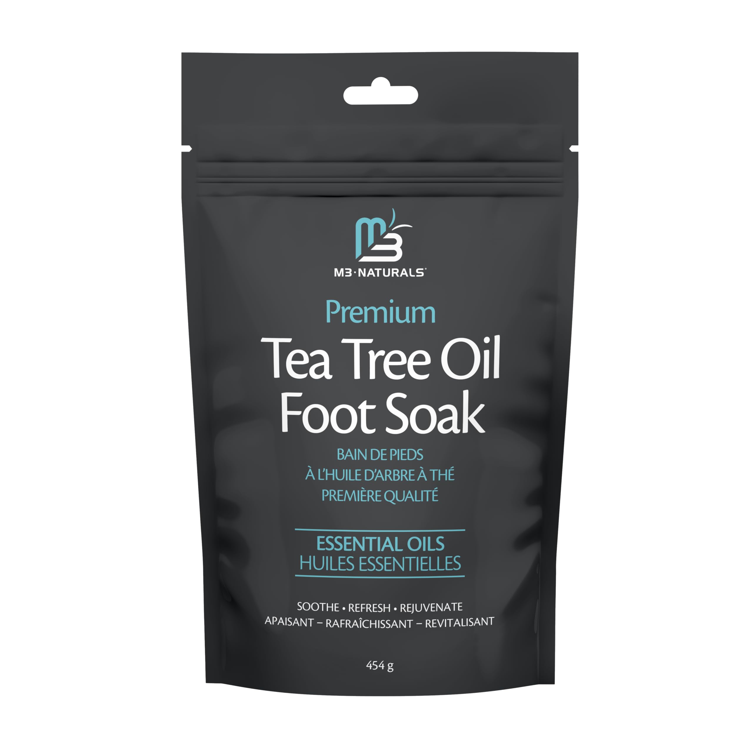 M3 Naturals Tea Tree Oil Foot Soak Infused with Apple Cell Culture Extract and Coconut Oil Epsom Salt for Stubborn Odor, Sore Feet, and Cracked Heel Bath Spa 454g | 16oz