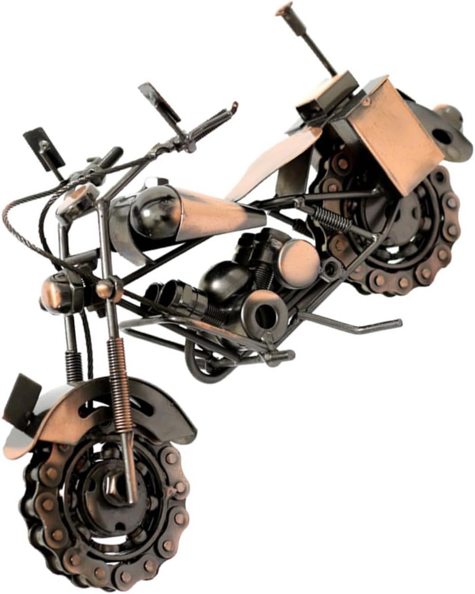 Vaguelly Vintage Iron Motorcycle Model Decorative Sculpture Large Retro Handcrafted Metal Art for Home Office Decor Unique for Men Tabletop Ornament