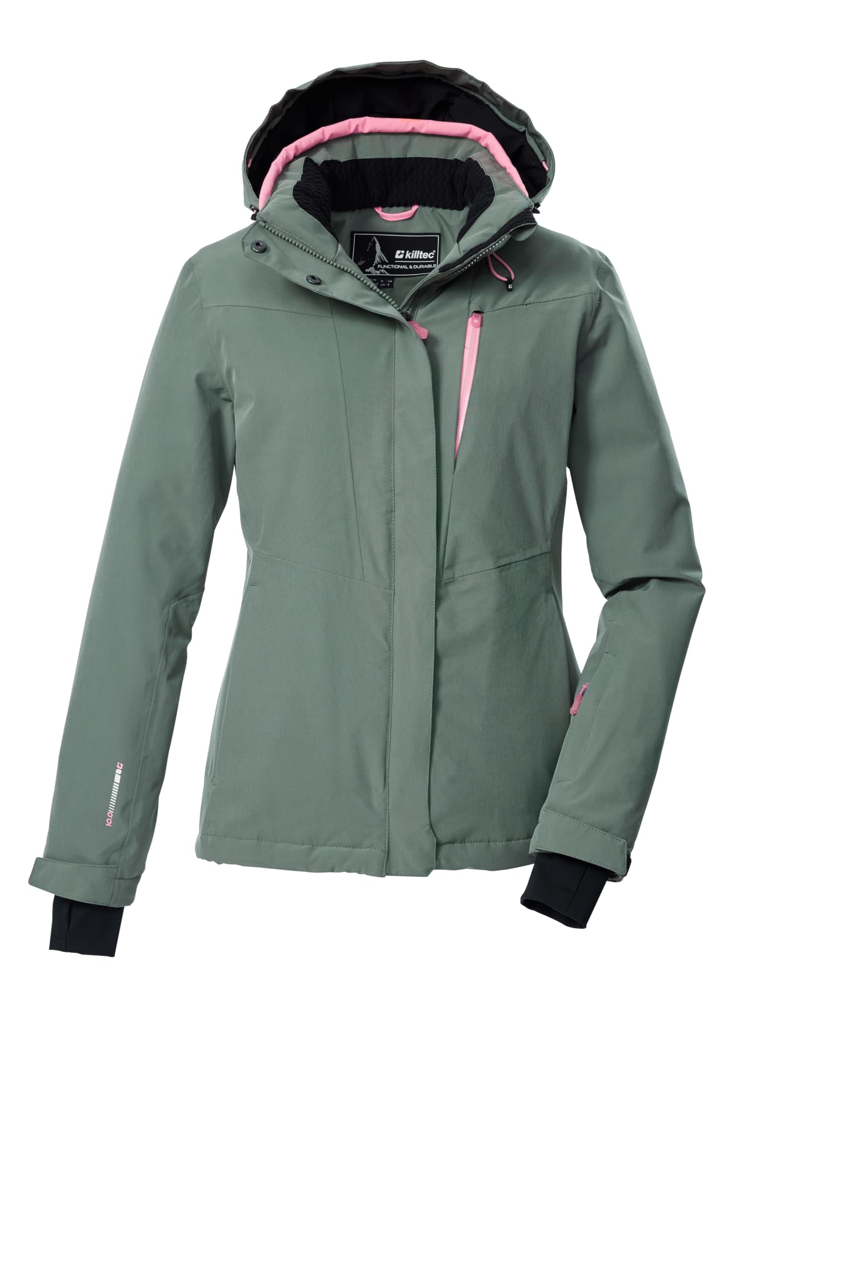 Killtec KSW 25 WMN Ski Jacket/Functional Jacket with Zip-Off Hood and Snow Guard 43411-000 Green Grey 38