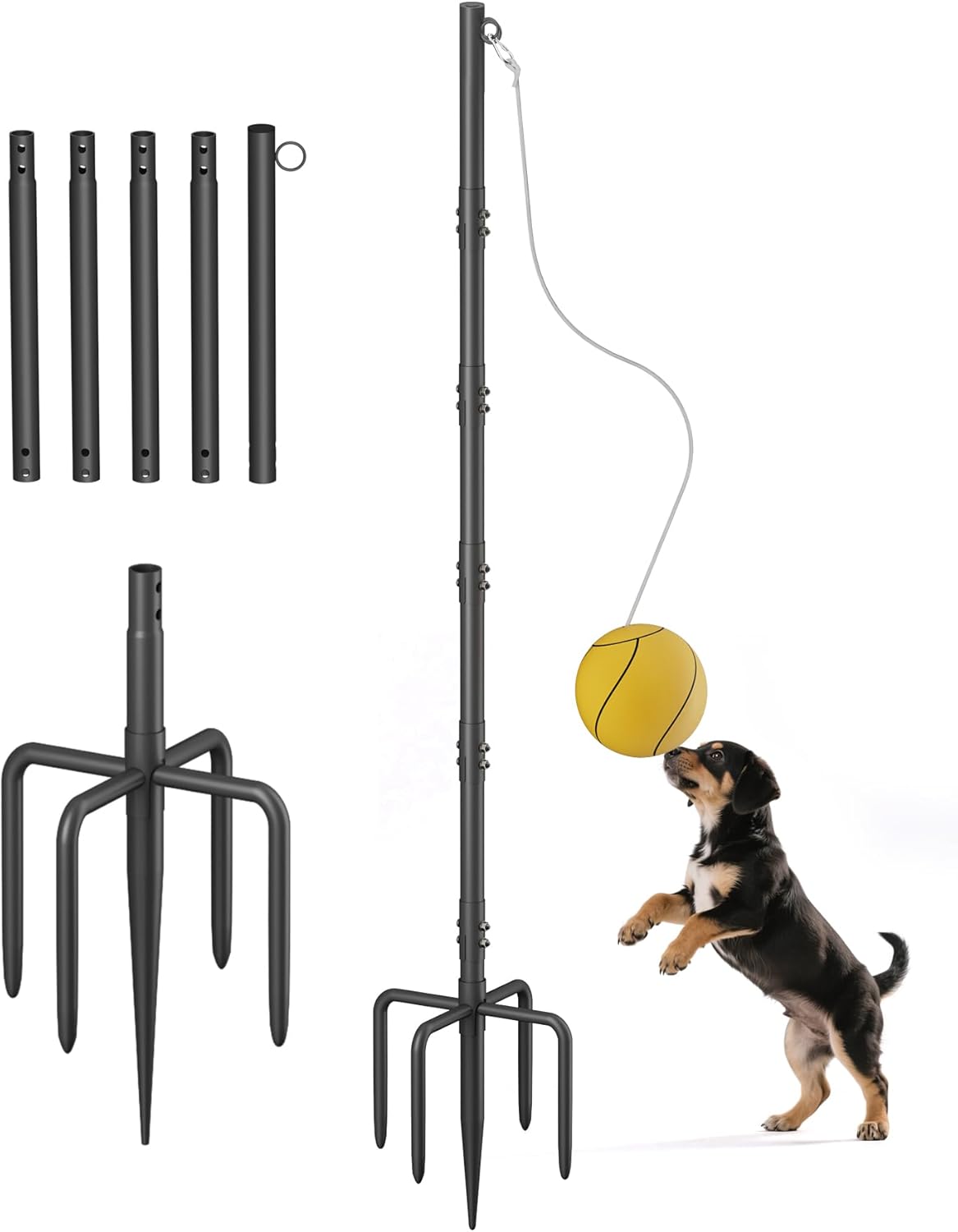 Tetherball Set with Rope & Ball, Portable Tetherball Equipment for Outdoor Backyard, Adjustable Heavy Duty Reinforeced Tether Ball Pole with In-Ground Base for Outside Playground Fun Game