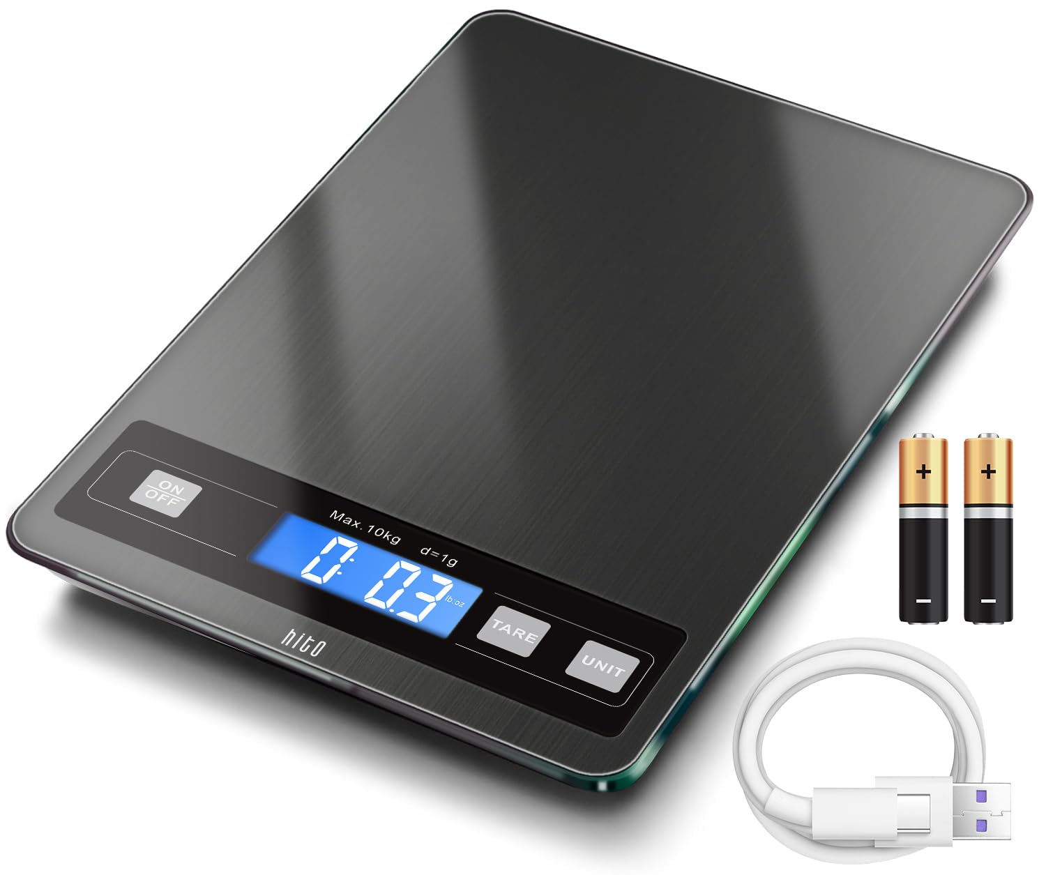 hito Balance alimentaire numérique de 15 kg, charge de type C et piles incluses, pour perdre du poids, cuisine et pâtisserie