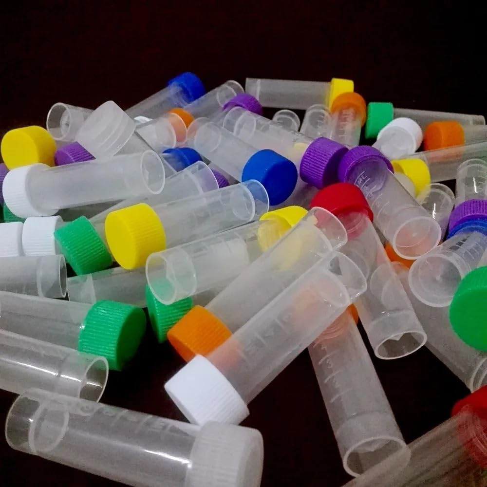 50 Piece, 5 ml Laboratory Freezing Tubes centrifuge Tube Cryotube for lab Analysis with Colorful Screw Cap