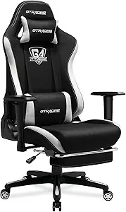 GTRACING Gaming Chair with Footrest, Fabric Breathable Big and Tall Ergonomic Computer Chair 350 lbs with Adjustable Lumbar Support and Recliner, High Back Game Chair for Office Gaming, Black