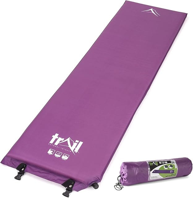 Trail Inflatable Single Camping Mat, Self-Inflating, 5cm Thick Memory Foam, Lightweight Sleeping Mattress, Carry Bag