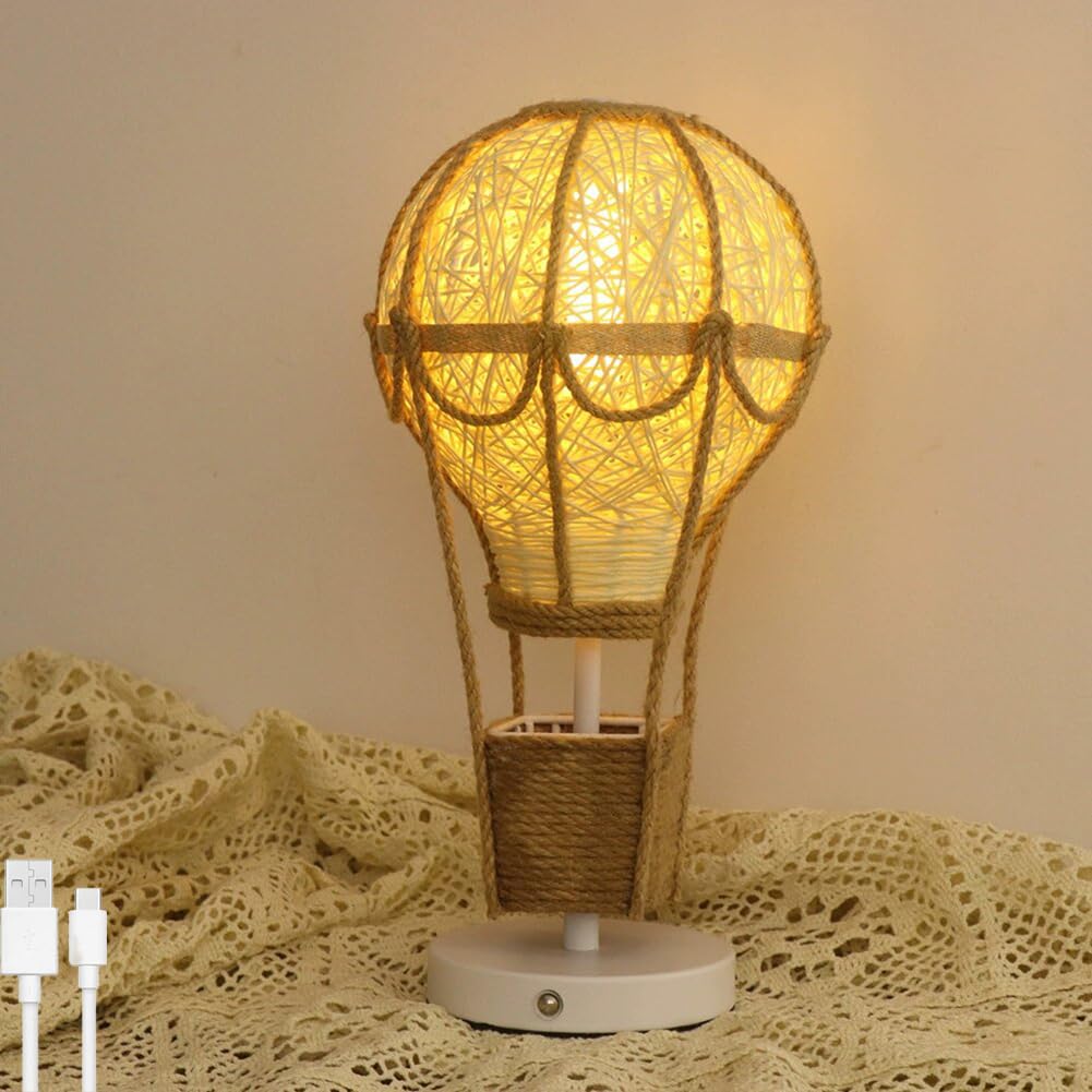 Lampada Tavolo LED Rattan Mongolfiera Touch Dimmerabile Comodino Bambini