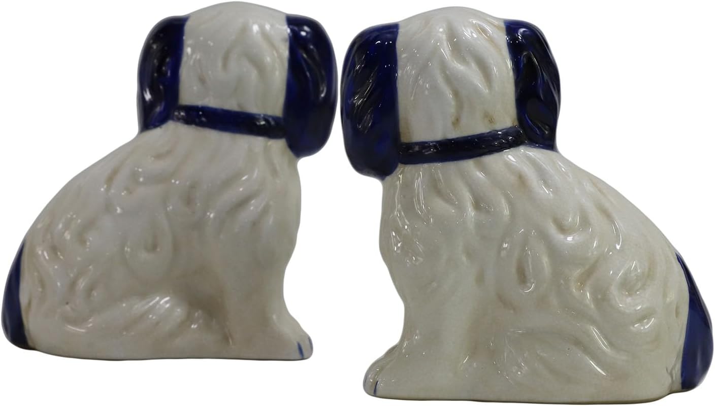Hand-Painted Porcelain Vintage Blue & White 6" Dog Figurines,Pair of Dogs Ornament Collectibles for Home Decoration Nice Gift Table Accessory
