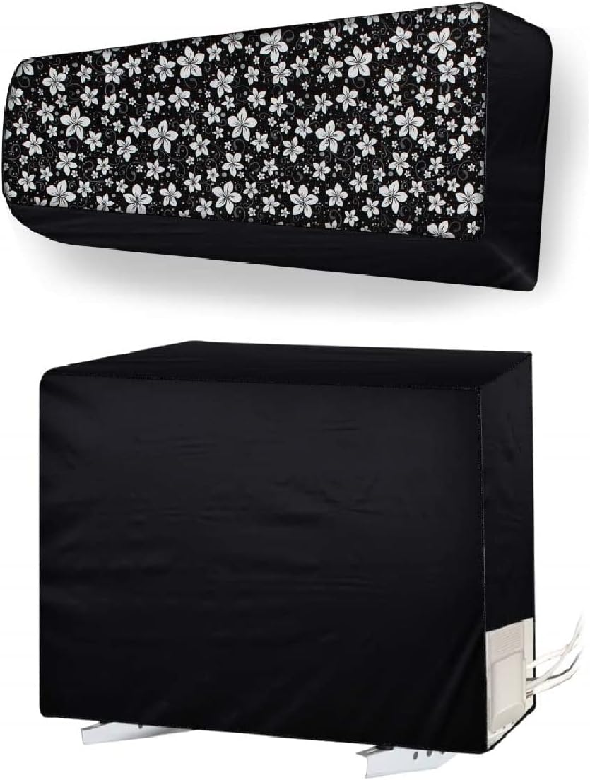 MW PRINTS Split AC Cover set of Indoor and Outdoor units used for 1 Ton Attractive Digital Prints/Dustproof/Water Resistant (Black Flower)