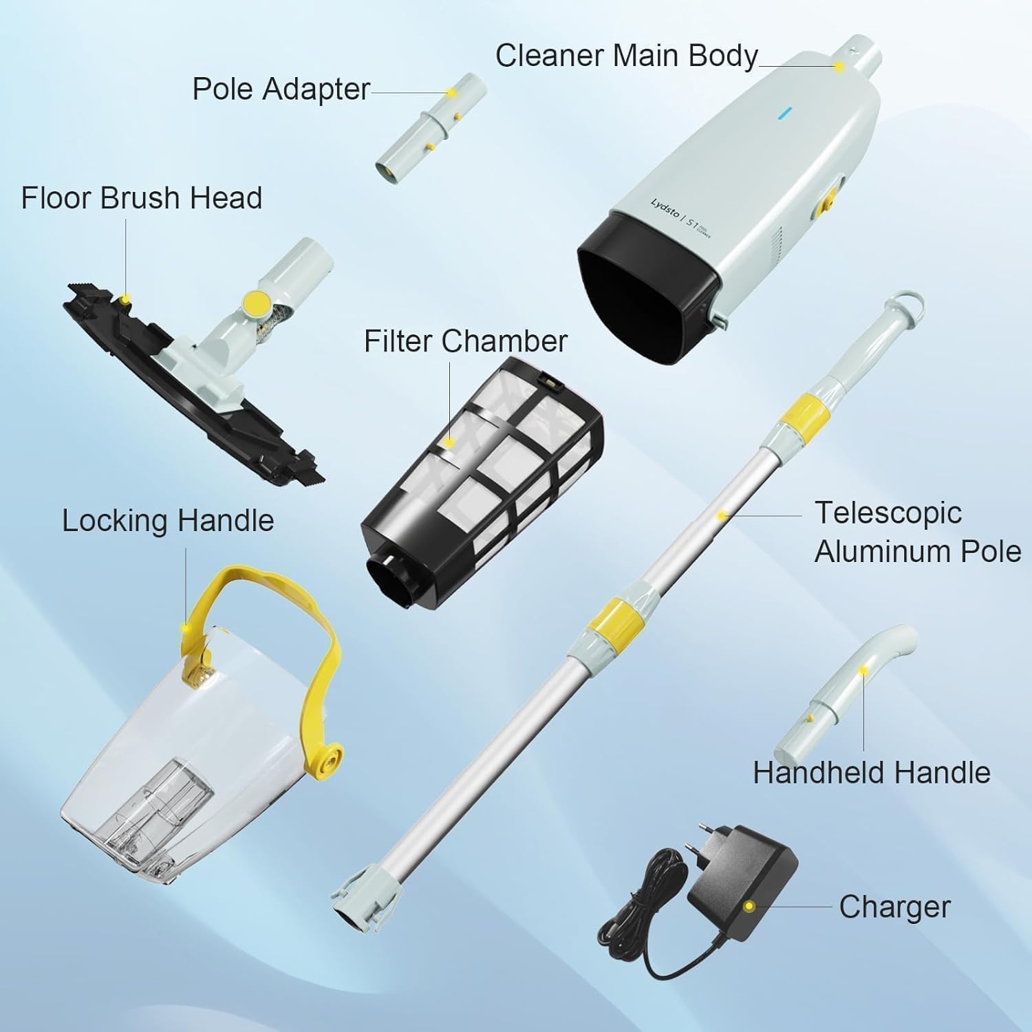 Lydsto S1 Aspirapolvere per Piscina Senza Fili con Asta Telescopica, Aspiratore Piscina a Batteria Lavora 60 Minuti, Aspirazione 18GPM, per Piscine fuori terra SPA