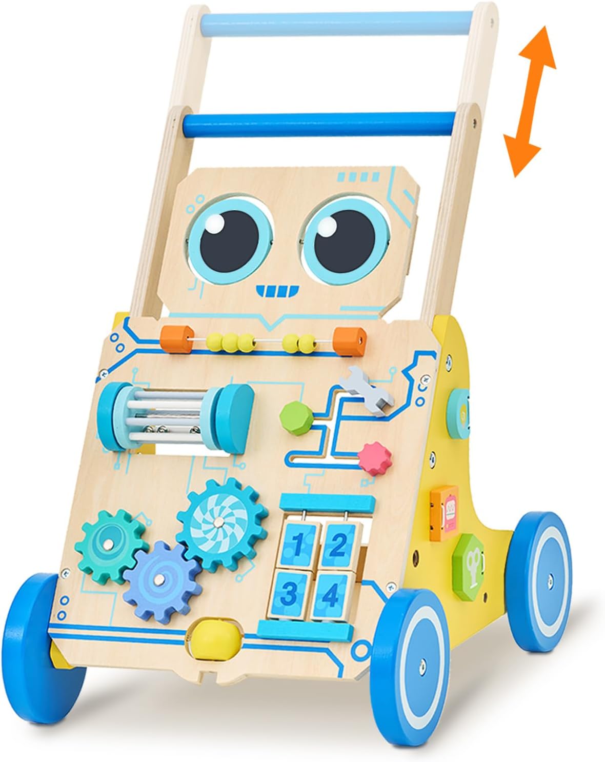 Monläurd® Robot Wooden Baby Walker, Adjustable Push & Pull Toy, Montessori Activity Center, Learning Activity Walker - Ideal for Early Development & Motor Skills for Toddlers