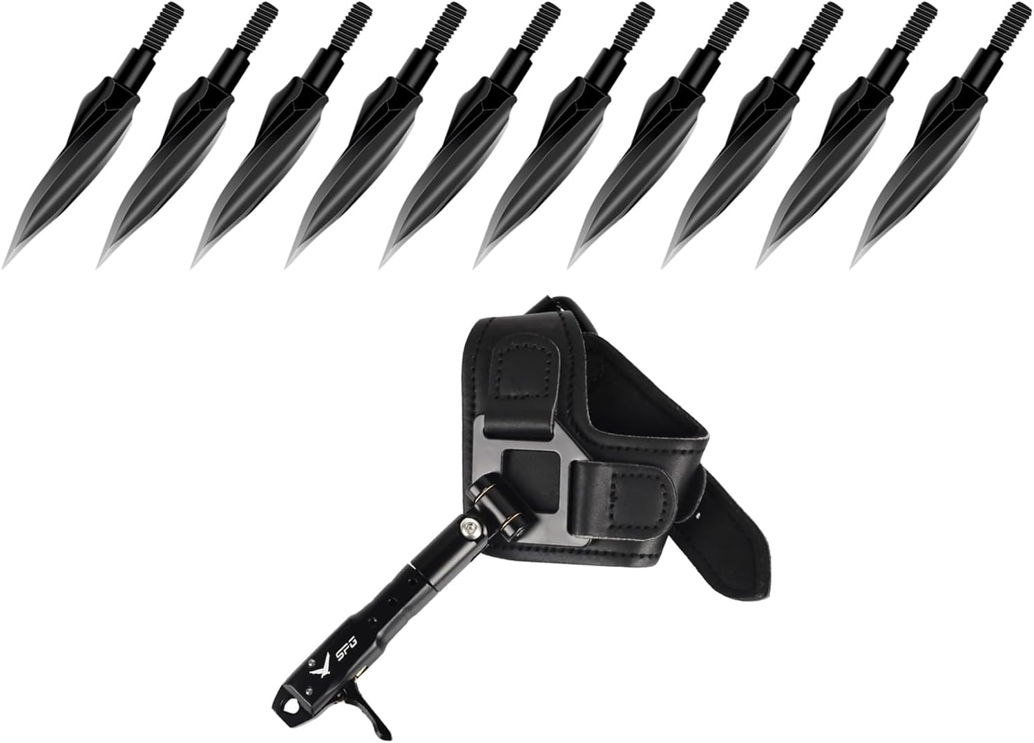 10 Spiral broadheads and 1 Wrist Release