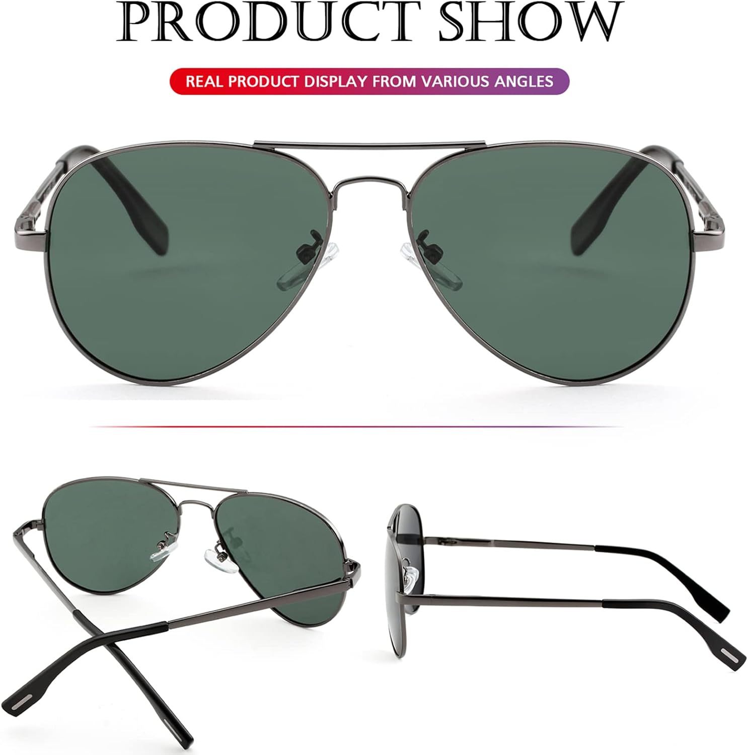 Polarized Aviator Sunglasses for Men Women Metal Frame 100% UV400 Protection Lens, 58mm - Image 5