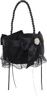 Cabilock Cesta de flores para niña de las flores, color negro, con asa de perla, ideal para ceremonias románticas, aniversarios, banquetes y fiestas.