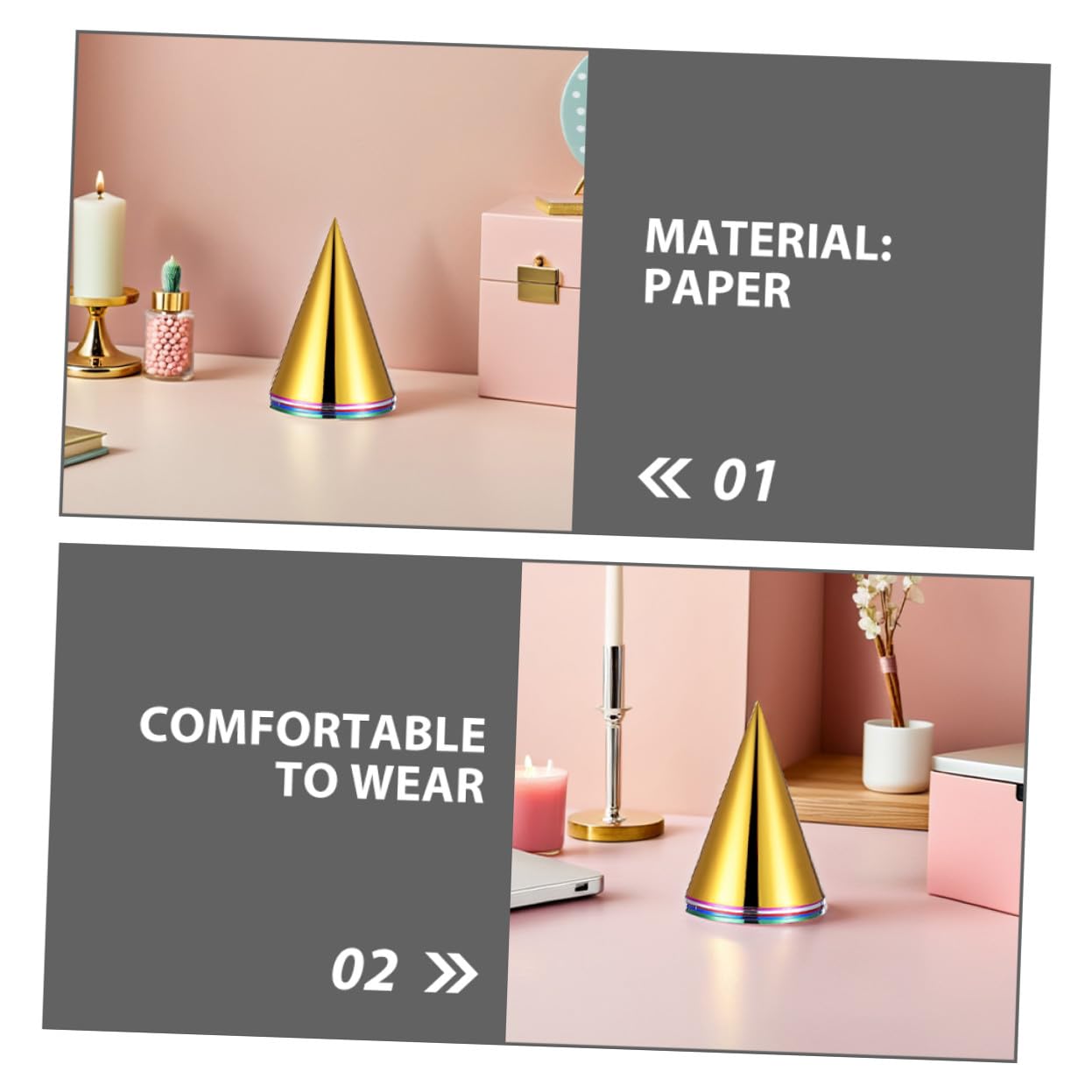 60 pièces Chapeaux Coniques Métalliques pour Anniversaire Chapeaux Papier Légers et Colorés avec Finition Brillante Accessoires Festifs pour Garçon Fille et Célébrations