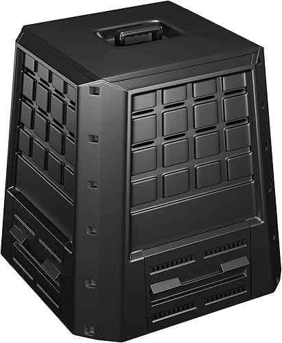 Goplus Contenedor de compostaje de jardín, 100 galones (380 litros) para exteriores con tapa, puerta deslizante, rejillas de ventilación, material