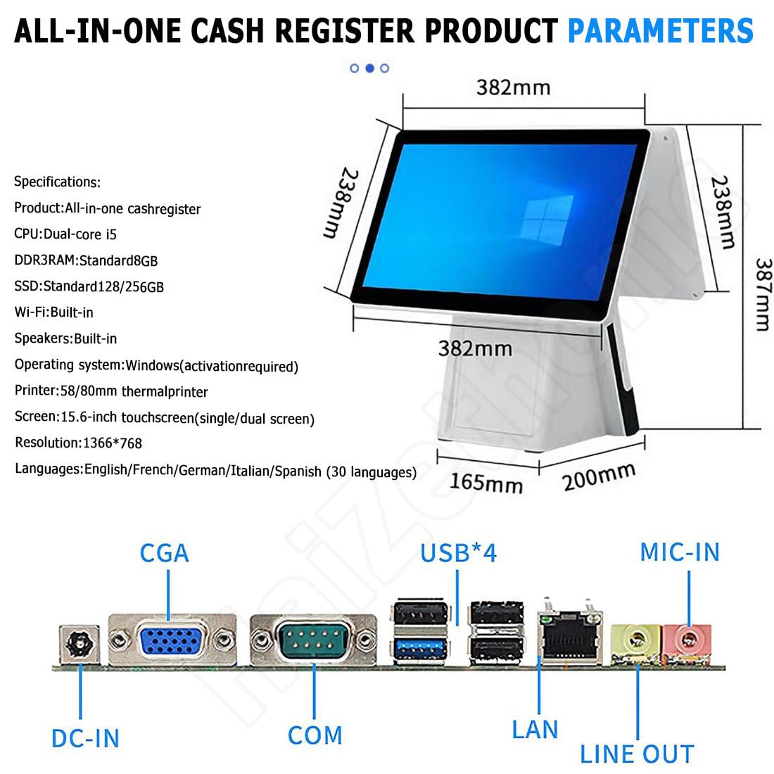 Elektronische Registrierkasse,Kompatibel Mit Bondruckern,Barcodescannern Etc,58/80mmprinter,Für Convenience Shops/Einkaufszentren/Bekleidungsgeschäfte/Restaurants/Cafés Dual-256G/80mm