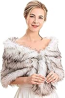 Vista 9 de Aukmla Bufanda de piel de boda para mujer con broche de diamantes de imitación para novia y damas de honor A-Marrón